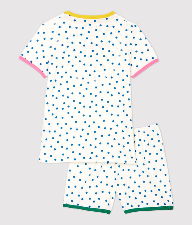 Pijama corto de lunares azules de ni&ntilde;a de algod&oacute;n blanco/azul