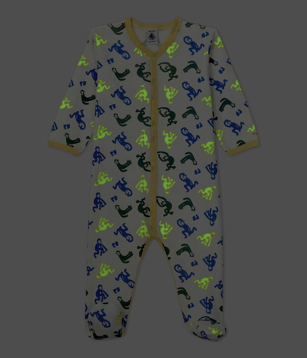 Pelele con monos fosforescentes de algod&oacute;n de beb&eacute; blanco/multicolor