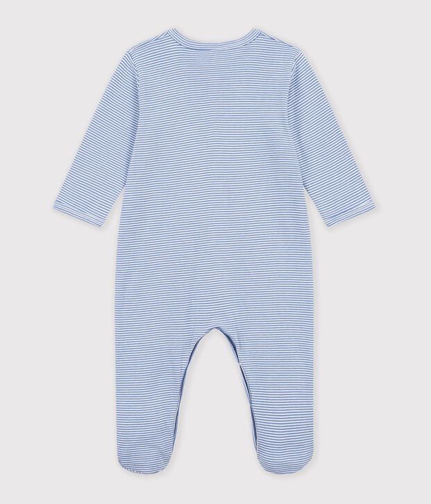Pijama de algod&oacute;n milrayas para beb&eacute; azul/blanco