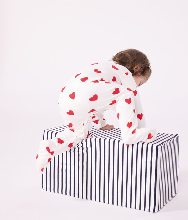 Pijama de felpa con corazones rojos para beb&eacute; blanco/rojo