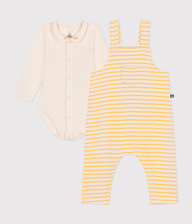 Estuche con conjunto de peto y body de algod&oacute;n para beb&eacute; crudo/amarillo
