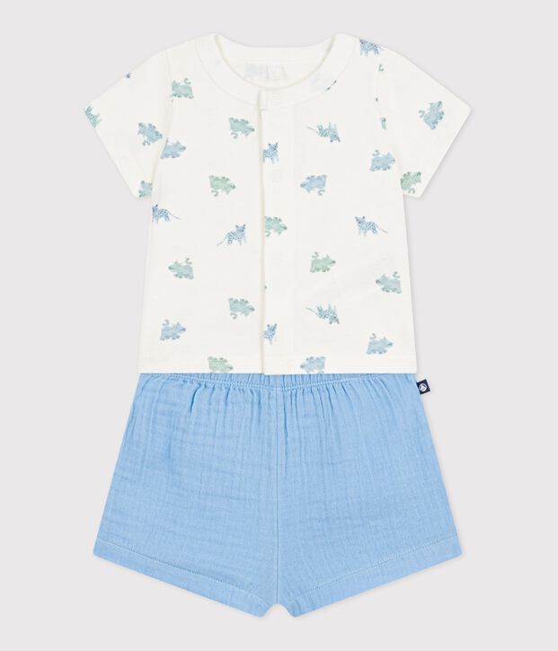 Conjunto corto de 2 piezas de algod&oacute;n con estampado de animales para beb&eacute; azul/multicolor