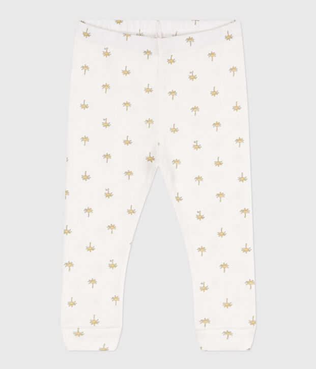Leggings de algod&oacute;n con estampado de flores para beb&eacute; blanco/gris