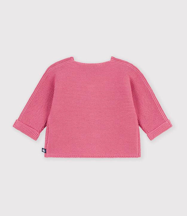 C&aacute;rdigan de beb&eacute; tejido en punto bobo en algod&oacute;n liso. rosa