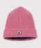 Gorro infantil de punto tricotado con forro polar rosa