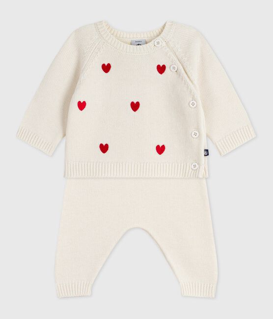 Conjunto de 2 piezas de punto tricotado con corazones bordados para bebé rojo MARSHMALLOW/ POMPEI
