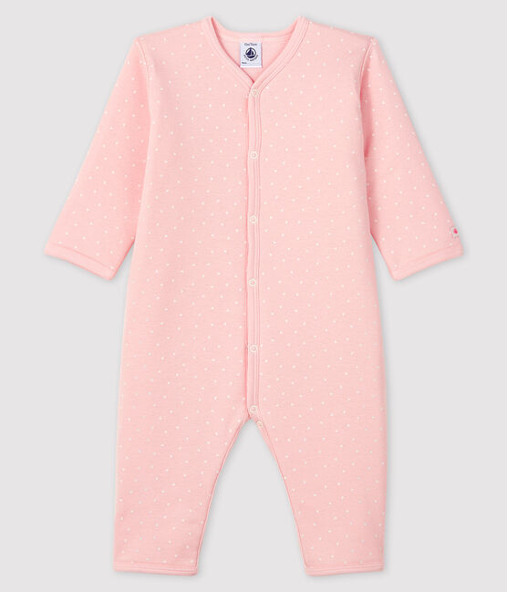 Pelele sin pies de punto acanalado enguatado para bebé niña rosa MINOIS/blanco MARSHMALLOW