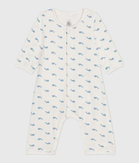 Bodyjama sin pies de algodón con estampado de ballenas para bebé MARSHMALLOW/ ADRIATIC