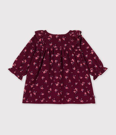 Vestido de terciopelo de manga larga con estampado de flores para beb&eacute;