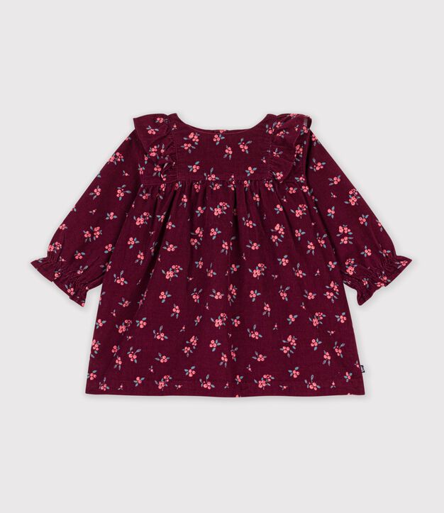 Vestido de terciopelo de manga larga con estampado de flores para beb&eacute; rojo/multicolor