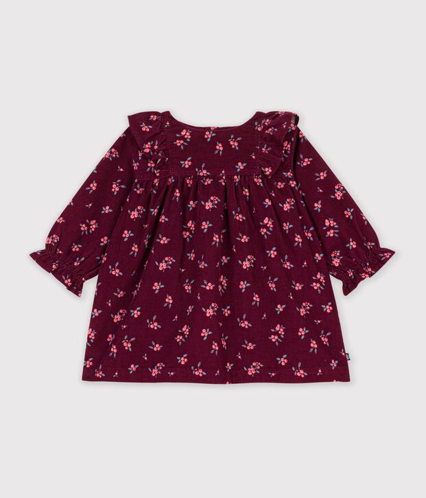 Vestido de terciopelo de manga larga con estampado de flores para beb&eacute; rojo/multicolor
