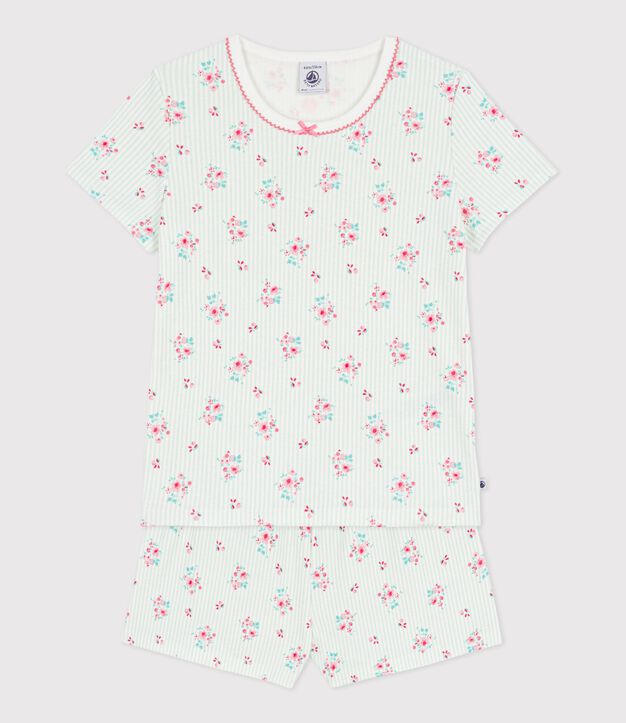 Pijama infantil corto de algod&oacute;n con estampado de flores blanco/multicolor