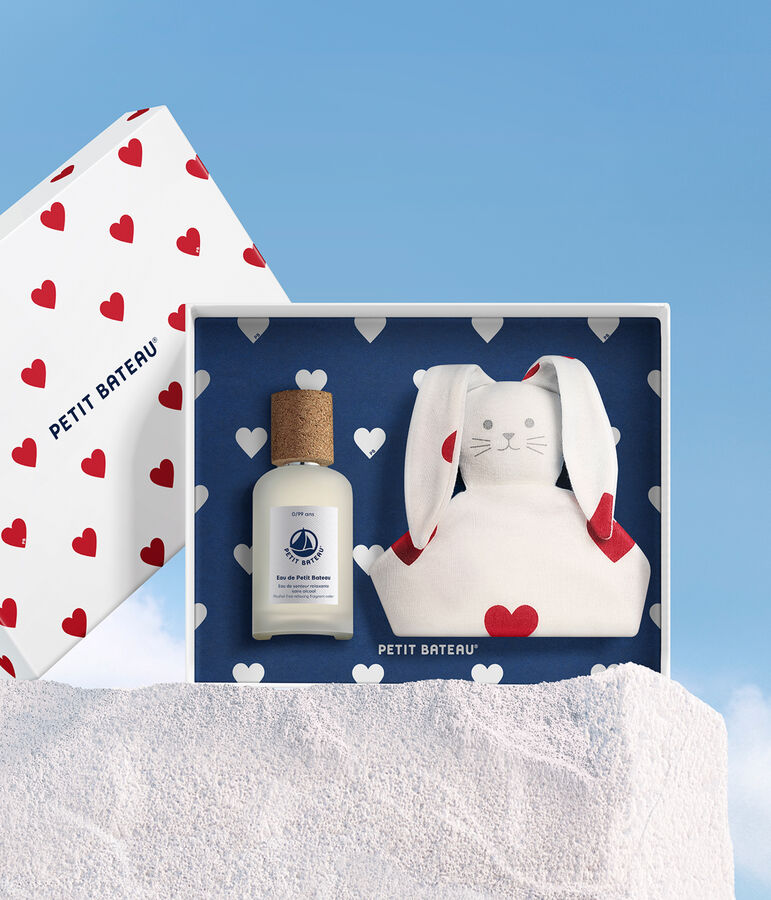 Caja regalo perfume beb&eacute; 50ml y peluche coraz&oacute;n blanco/blanco