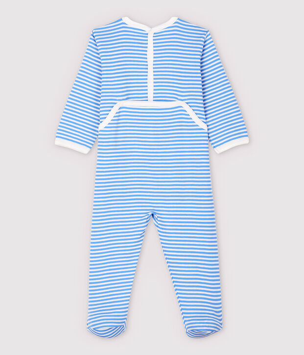 Pijama enterizo de fruta con rayas azules de beb&eacute; de algod&oacute;n azul/blanco