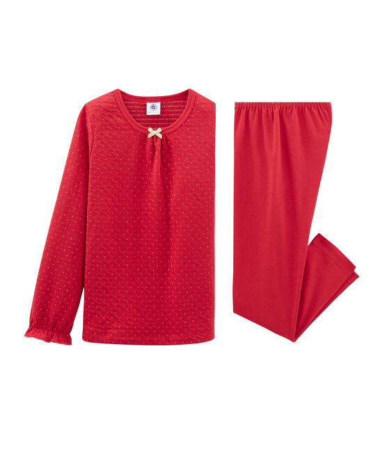 Pijama de tela túbica y acanalada para niña rojo TERKUIT/amarillo OR