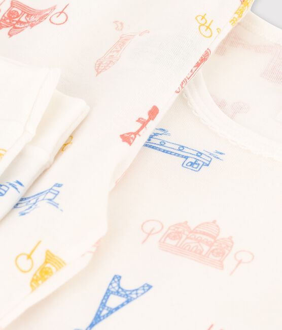 Pijama snugfit de París de algodón orgánico infantil unisex blanco MARSHMALLOW/blanco MULTICO