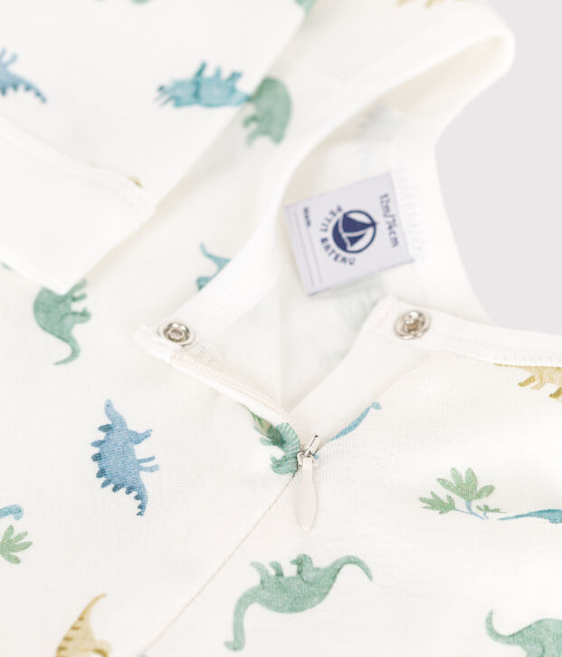 Pijama de algod&oacute;n con dinosaurios para beb&eacute; blanco/multicolor