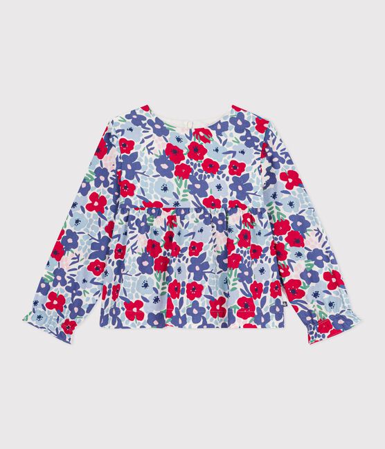 Blusa infantil de algodón de manga larga con estampado de flores blanco MARSHMALLOW/blanco MULTICO