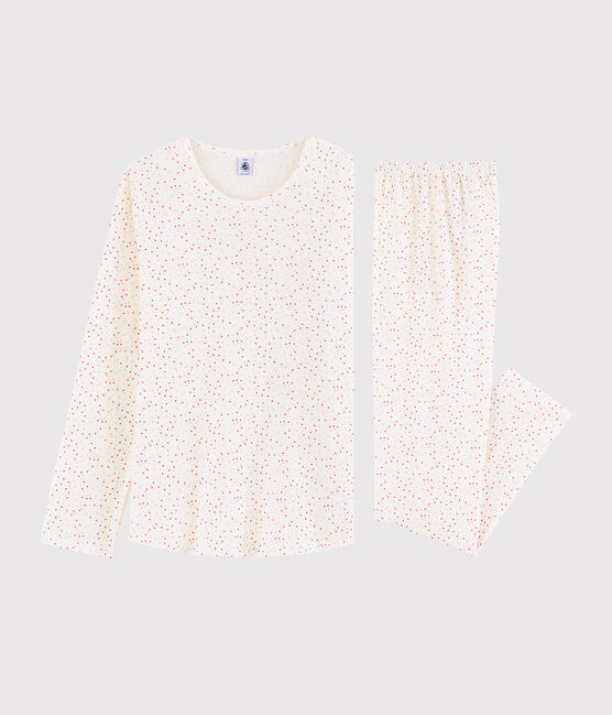Pijama de lunares multicolores de algodón ecológico de chica/mujer blanco MARSHMALLOW/blanco MULTICO