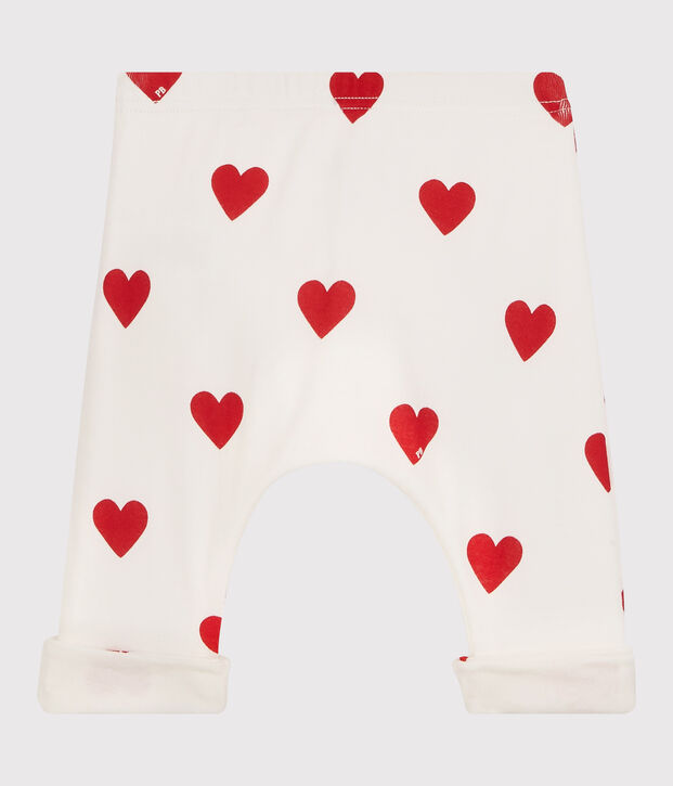 Pantal&oacute;n de beb&eacute; de corazones rojos de algod&oacute;n org&aacute;nico blanco/rojo
