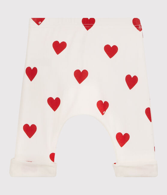 Pantalón de bebé de corazones rojos de algodón orgánico blanco MARSHMALLOW/rojo TERKUIT
