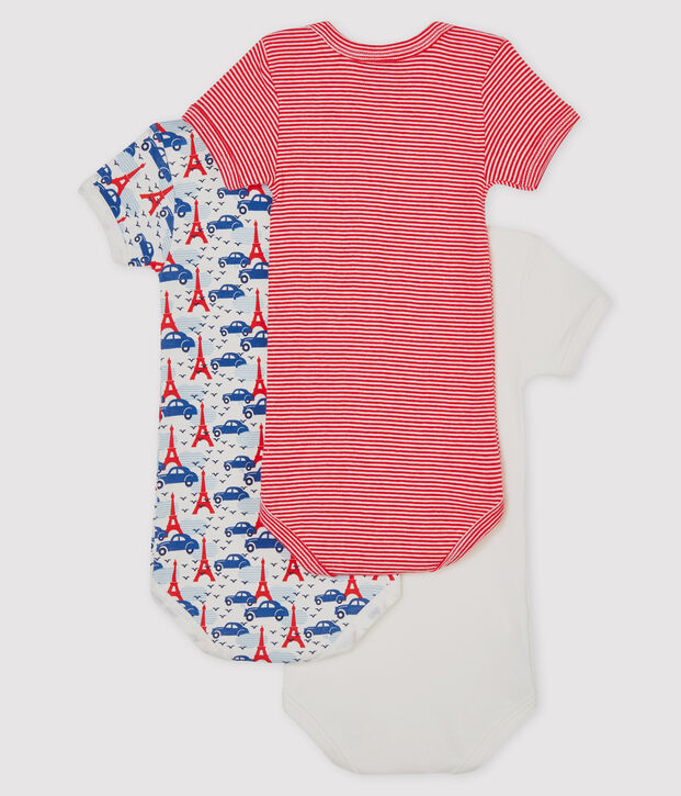 Tres bodis de manga corta para beb&eacute; de ni&ntilde;o multicolor