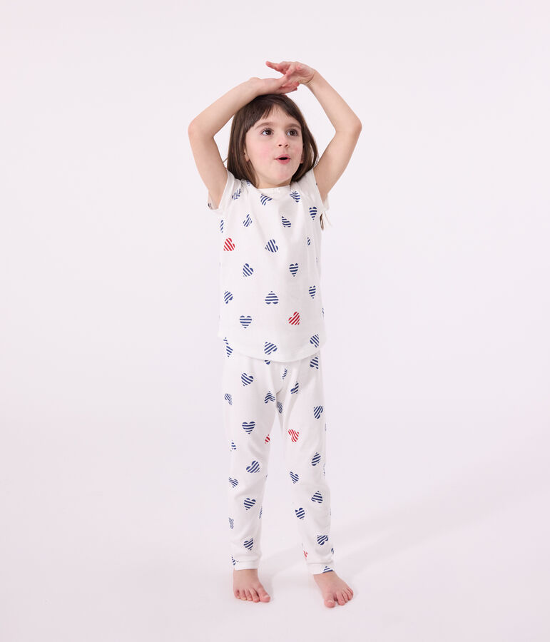 Pijama infantil de algod&oacute;n con flores blanco/rojo/multicolor