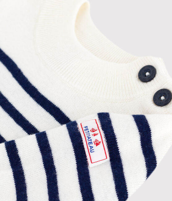 Jersey de lana y algodón con rayas marineras para bebé azul MARSHMALLOW/ SOIR