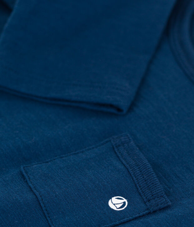 Camiseta de manga larga de punto flameado para beb&eacute; azul