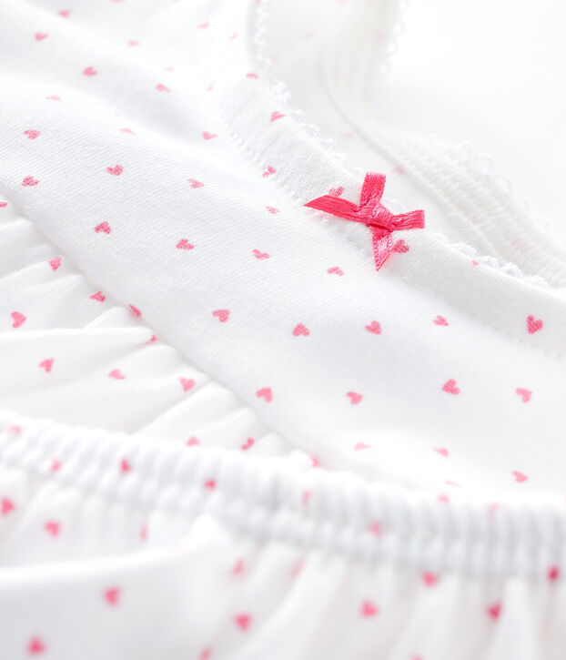 Pijama corto coraz&oacute;n rosa para ni&ntilde;a de canal&eacute; blanco/rosa