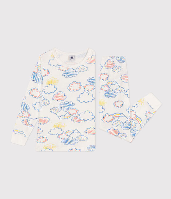 Pijama estampado infantil con motivo de nube y arcoíris de algodón  blanco MARSHMALLOW/blanco MULTICO