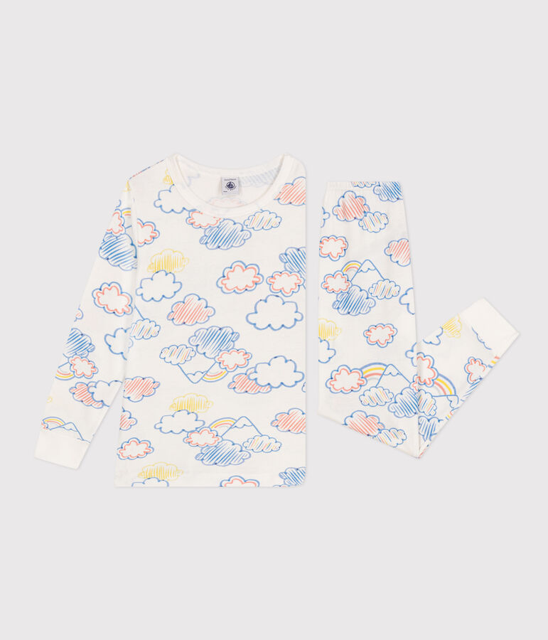 Pijama estampado infantil con motivo de nube y arco&iacute;ris de algod&oacute;n blanco/multicolor