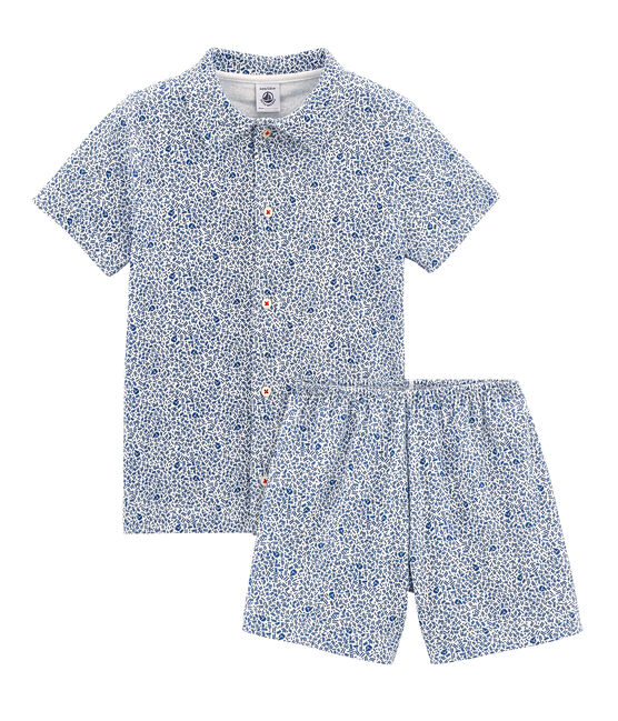 Pijama corto de punto para niño blanco MARSHMALLOW/azul MAJOR
