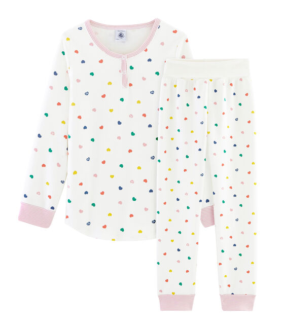 Pijama para niña de talle alto y punto doble cara blanco MARSHMALLOW/blanco MULTICO