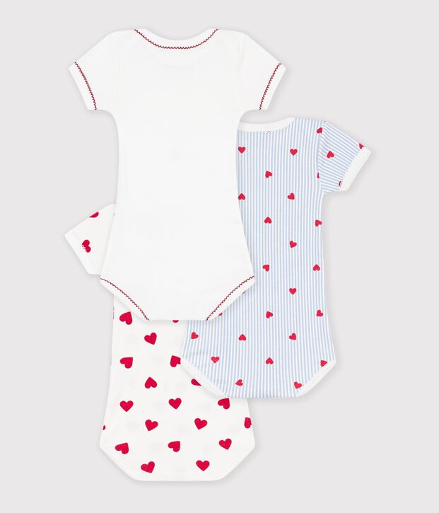 Juego de bodis de algod&oacute;n de manga corta con estampado de corazones para beb&eacute; multicolor