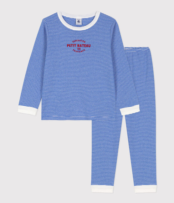 Pijama de algodón milrayas para niño/niña azul PERSE/blanco MARSHMALLOW