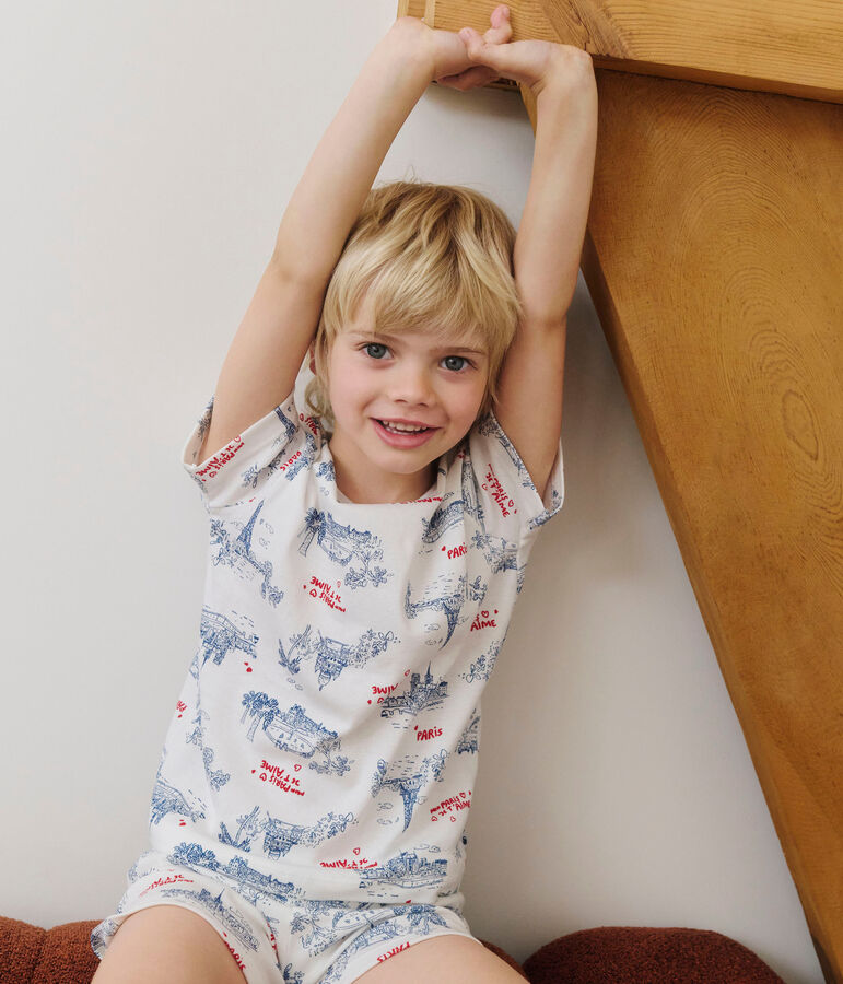 Pijama infantil corto de algod&oacute;n con estampado de Par&iacute;s blanco/multicolor