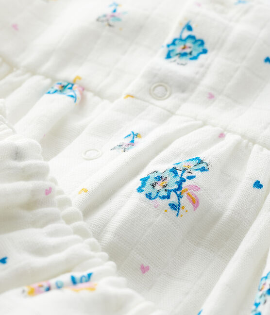 Vestido de flores de manga larga con braguita para bebé niña de tejido de pañal blanco MARSHMALLOW/blanco MULTICO