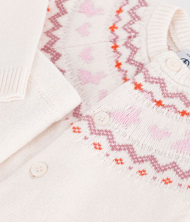 Conjunto de punto tricotado con estampado jacquard para beb&eacute; crudo/rosa