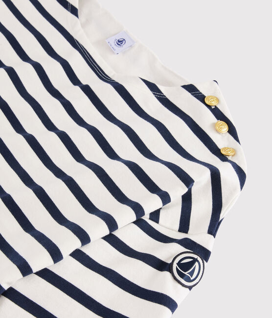 Jersey marinero de algodón de mujer blanco MARSHMALLOW/azul SMOKING