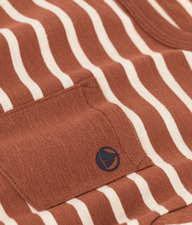 Camiseta de algod&oacute;n de manga larga de ni&ntilde;o marron/crudo