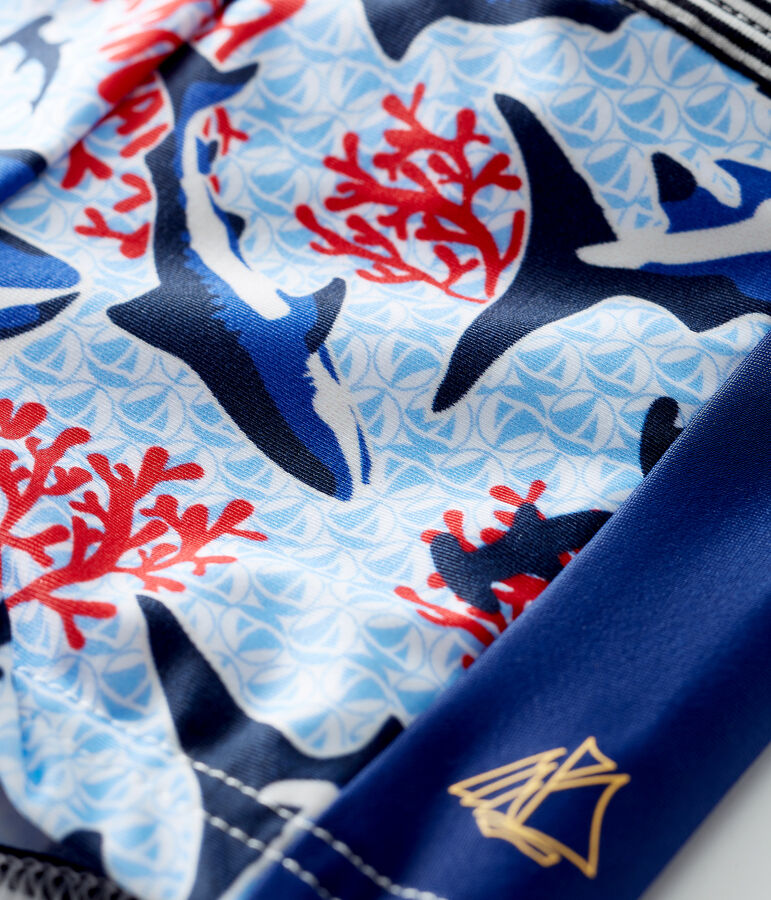 Short de ba&ntilde;o ecorresponsable para beb&eacute; ni&ntilde;o azul SMOKING/blanco MULTICO