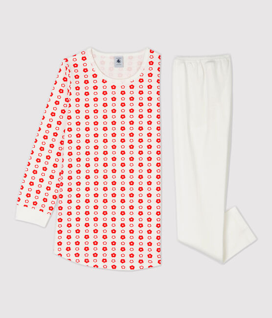 Camisón de flores con estampado de flores gráficos de niña de algodón orgánico blanco MARSHMALLOW/ SPICY