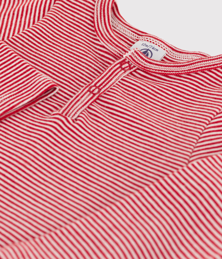 Bodi de manga larga con cuello tunecino a rayas de algod&oacute;n de beb&eacute; STOP/ MARSHMALLOW