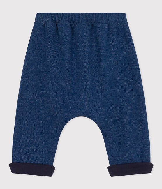 Pantalón sarouel de muletón efecto denim para bebé azul MEDIEVAL/beige ECRU