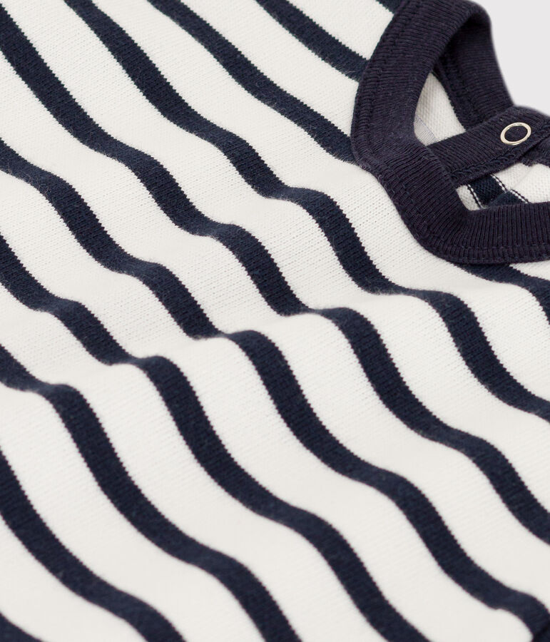 Mono corto de punto grueso con rayas marineras para beb&eacute; blanco/azul