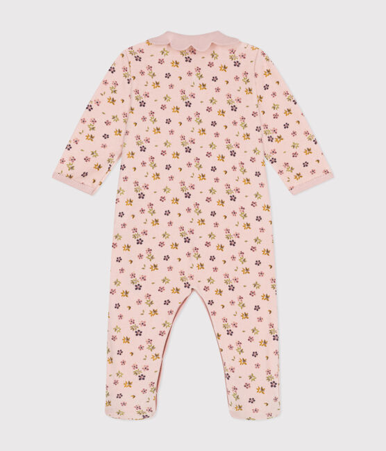Pijama de terciopelo con estampado de flores para bebé rosa SALINE/blanco MULTICO