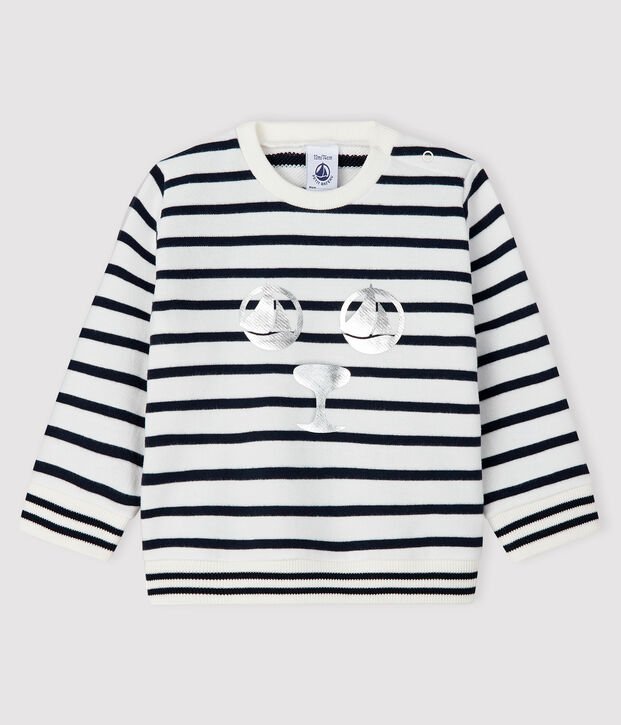 Sudadera de mulet&oacute;n para beb&eacute; ni&ntilde;a blanco/azul