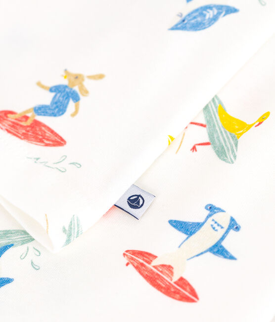 Pijama infantil de manga larga de algodón con estampado de surfistas blanco MARSHMALLOW/blanco MULTICO