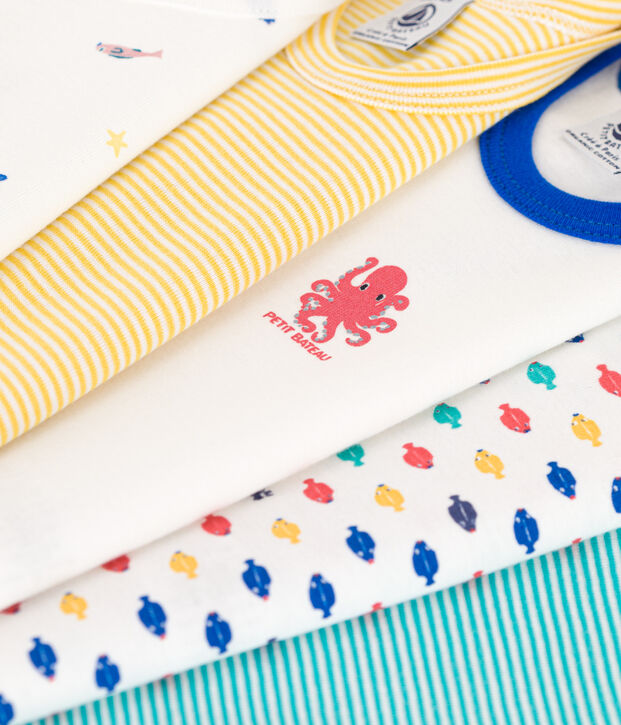 Juego de 5 bodis de tirantes de algod&oacute;n con animales marinos multicolor